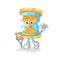 Hourglass sick with limping stick. cartoon mascot vector