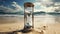 An hourglass sitting on top of a sandy beach. Generative ai