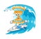Hourglass surfing character. cartoon mascot vector
