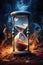 hourglass time concept. deadline, the end. ending time. fire and ice. global warming. aclimate change. fantasy.