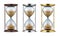 Hourglass. Wooden, golden and metal realistic sand clock isolated on background, time management concept and interior