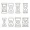 Hourglasses. Sandglasses monochrome simple vector illustrations in linear style. Deadline, countdown, time measurement