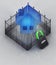 House 3D icon in padlock locked fence concept