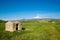 House abandoned in green field and volcano Etna