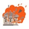 House Afire Damaged and Ruined from Bomb Explosion Vector Illustration