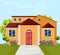 House architecture facade Vector. Colorful cartoon style illlustrations