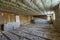 House attic under construction. Mansard walls and ceiling insulation with rock wool. Fiberglass insulation material in wooden fram