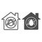 House with ban on insects line and solid icon, pest control concept, Ban mites sign on white background, parasites