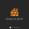 House of brick logo, pile of orange brick form in house shape concept icon logo