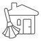 House and broom thin line icon, labour day concept, domestic cleaning sign on white background, house cleaning icon in