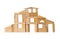 House build from wooden building block pieces over white