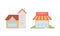 House Building and Cafe as City Street Element Vector Set