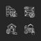 House building chalk white icons set on black background