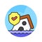 House building floating on water, denoting concept icon of natural disaster, vector of flood