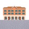 House building icon, luxury hotel detailed illustration, administrative classic exterior design, front view