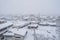 House or buildings with white snow Fujiyoshida town, Kawaguchiko, Yamanashi, urban city in Japan in winter season. Architecture