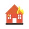 House burning with fire flames flat style icon