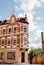 House in Bydgoszcz. Ancient building above the canal. Red brick building. Architecture. Architecture in the Polish city