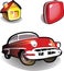 House, car, suitcase - icons
