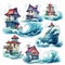 House, castle and wave illustration, free stock photo