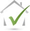 House and checkmark, real estate and real estate check Logo