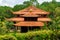 A house with a chinese-style tiled roof in the tropical forest