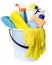 House chores bucket with cleaning supplies isolated