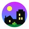 House at circle frame, nighttime, vector icon