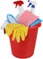 House Cleaning Equipment and Supplies in Bucket -