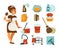 House cleaning, housewife or housemaid and vector home clean tools icons