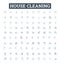 House cleaning vector line icons set. Mop, Vacuum, Dust, Wipe, Sweep, Scrub, Disinfect illustration outline concept