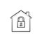 House with closed lock hand drawn outline doodle icon.