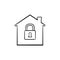 House with closed lock hand drawn outline doodle icon.