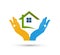 House community model abstract in hands real estate logo vector.