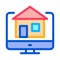 House on computer display icon vector outline illustration