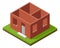 House construction Isometric stage. Visualization of modern building process. Construction of walls phase