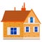 House cottage home front view, colorful real estate. Cartoon urban suburban building, vector illustration