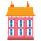 House cottage home front view, colorful real estate. Cartoon urban suburban building, vector illustration