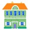 House cottage home front view, colorful real estate. Cartoon urban suburban building, vector illustration