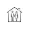 House with couple hand drawn outline doodle icon.