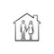 House with couple hand drawn outline doodle icon.