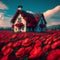 House Covered With Red Flowers AI generated