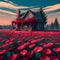 House Covered With Red Flowers AI generated