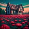 House Covered With Red Flowers AI generated