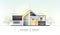 House in cross-section. Modern house, villa, cottage, townhouse with shadows. Architectural visualization of a three