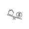 House and dollar on seesaw hand drawn outline doodle icon.