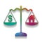 House and dollar symbol on scales. Vector. Colorful icon with br