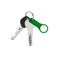 House door lock keys bunch and magnetic key on ring on white background isolated close up, two silver metal keys on keyring, fob