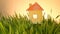 House drawn icon on Grass green summer background.