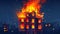 house engulfed in flames, depicting a burning residential building in suburban area. Ai Generated